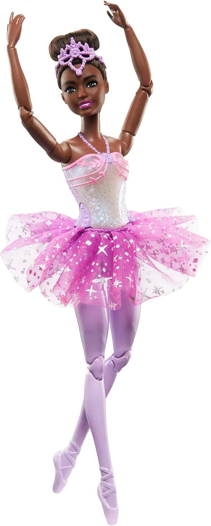 Barbie Dreamtopia Magic Light Ballerina Lalka z różową tutu i blond włosami 5 efektów świetlnych i dźwiękowych Barbie Ruchoma od 3 lat i więcej HLC25 Naty Shop Lalki Pojedyncze czarne włosy