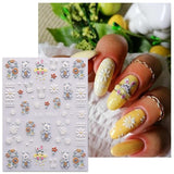 JMEOWIO 6 Blatt 3D Nagelsticker Ostern Nail Art Naklejka Selbstklebend Nagelaufkleber 5D Stereoskopisch Süßer Hase Ei Dekoration Nageldesign Zubehör