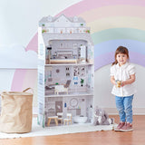 Teamson Kids Olivia's Little World Gigantyczny domek dla lalek z meblami i akcesoriami, drewniany domek dla lalek, 3-poziomowy zestaw dla lalek 30 cm, wiek: 3+