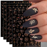 JMEOWIO Nagelsticker Frühling Blume 12 Blatt Nail Art Naklejka Selbstklebend Nagelaufkleber Sommer Blumen Gold Dekoration Nageldesign Zubehör