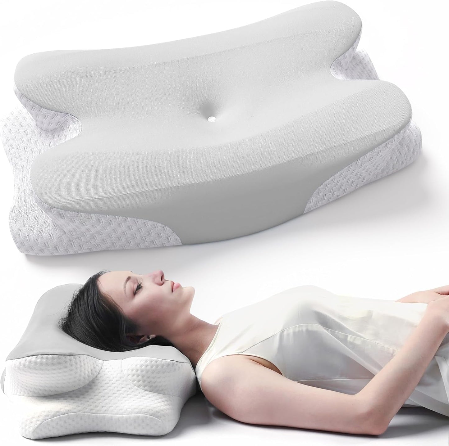 Ergonomiczna poduszka podtrzymująca szyję z pianki Memory Foam ze zdejmowanym, zmywalnym pokrowcem do podkładów bocznych i brzusznych (szara) Poduszki ortopedyczne na szyję Naty Shop szare