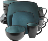 Gibson 99813.16R Elite Soho Lounge Reactive Glaze 4-osobowy zestaw naczyń obiadowych, 16-częściowy, niebiesko-zielony/czarny efekt dwukolorowy