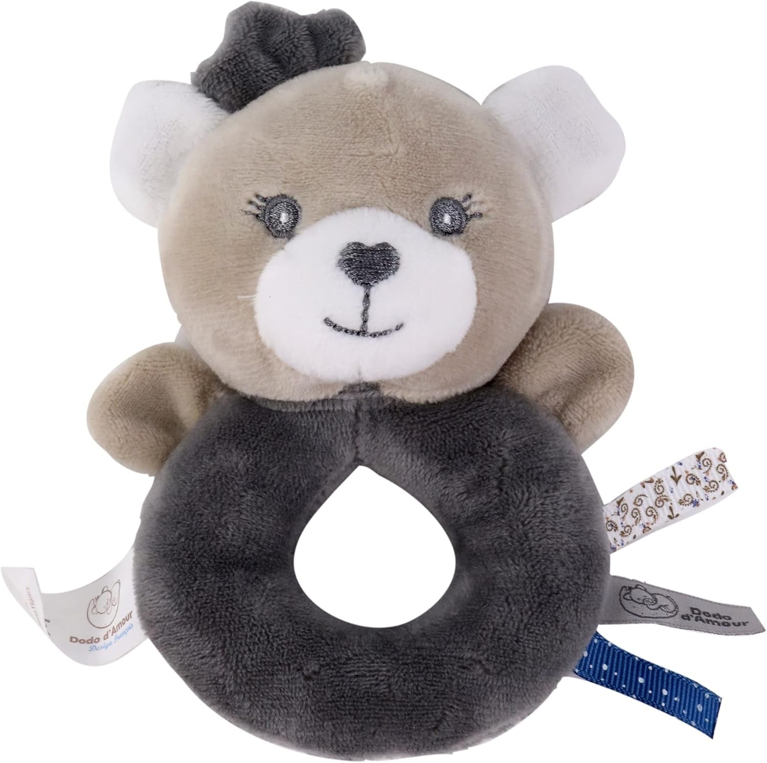 - Pluszowa zabawka z grzechotką - Miś - 012290 - Szary - Polar - Narodziny - Pluszowa zabawka - Dziecko - Uspokajający - Miękki - Można prać - 13 cm x 10 cm - Od 0 miesiąca Baby Toys Naty Shop