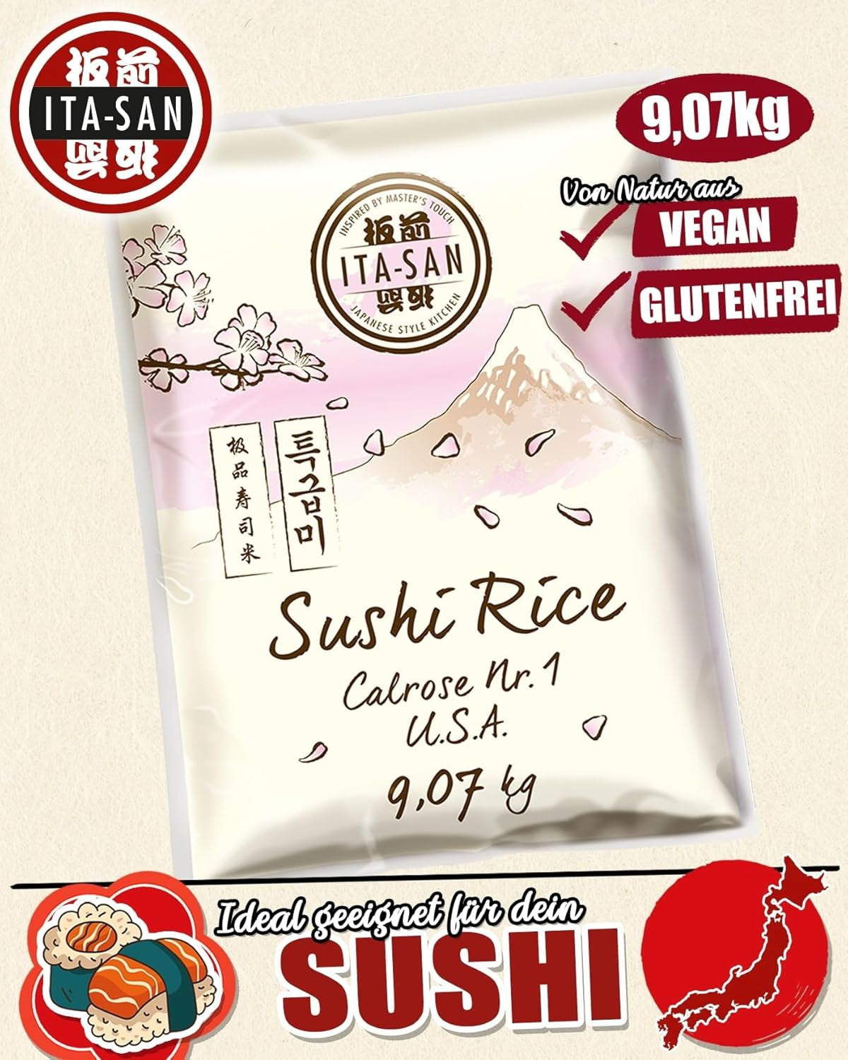 ITA-SAN Calrose / Ryż do sushi, 1 opakowanie (1 x 9,07 kg)