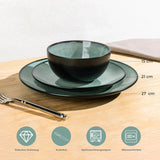 GBhome Zestaw porcelanowych naczyń obiadowych dla 4 osób 12-częściowy zestaw naczyń z glazurą reaktywną Ręcznie robiony zestaw misek i talerzy do kuchenki mikrofalowej i mycia w zmywarce Kolor benzyny GDW025WB-EU