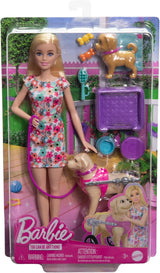 Lalka Barbie Dog Duo i akcesoria, w tym mały i duży pies z wózkiem inwalidzkim, smyczą, miską na karmę, legowiskiem dla zwierząt i przysmakami, w wieku od 3 lat, lalki HTK37 Naty Shop