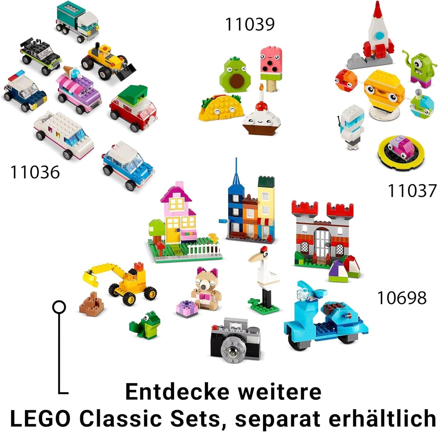 Zestaw LEGO Classic do budowania kreatywnych dinozaurów z modelami zwierząt i figurkami wykonanymi z klocków, pomysłowa zabawa, prezent dla chłopców i dziewcząt w wieku 5 lat, w tym T.Rex i Triceratops 11041 Zestawy do budowania Besuche den LEGO-Store