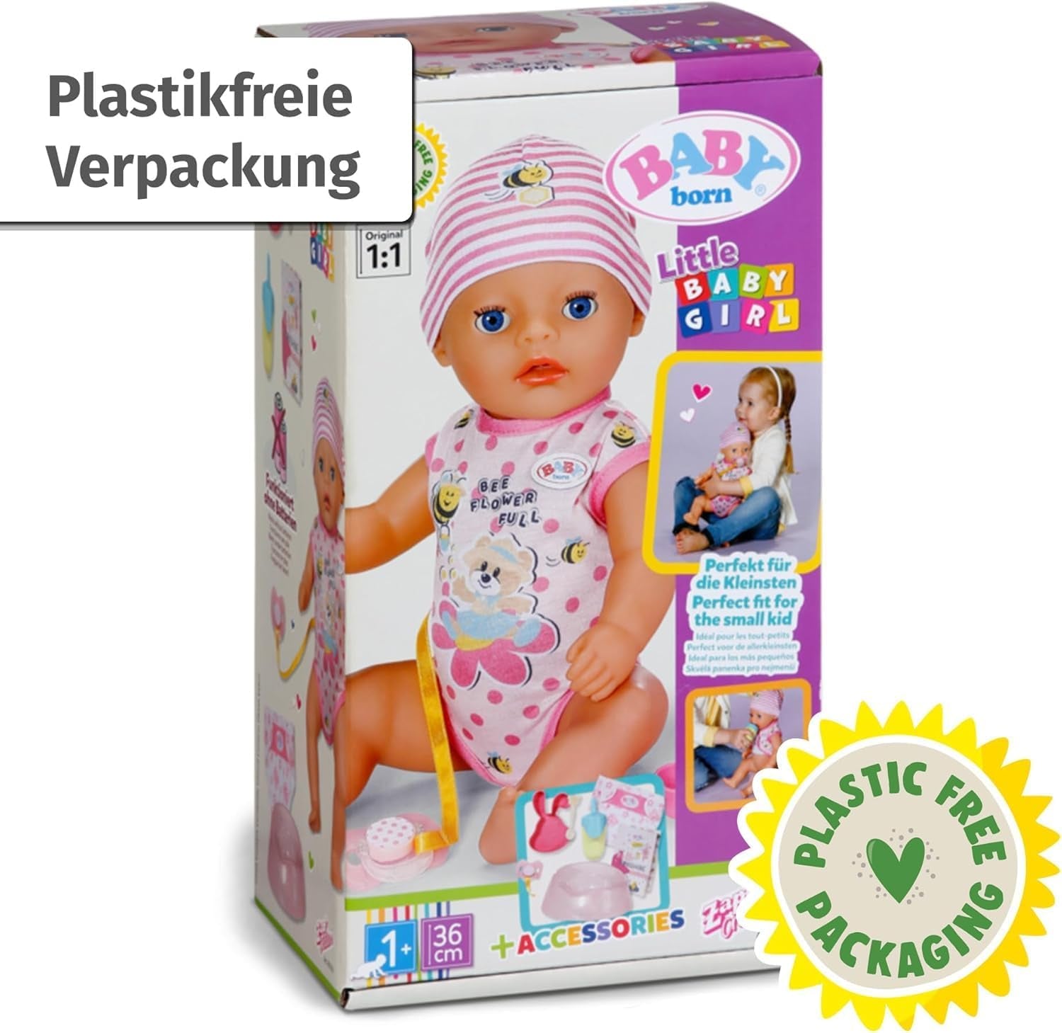 BABY Born Lena (dziewczynka) 36 cm, lalka z 7 funkcjami dla dzieci od 1 roku, działa bez baterii, duża lalka 36 cm, 834596 Zapf Creation, różowe lalki Naty Shop