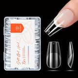 Modelones Tipsy 216 sztuk - Zestaw Full Cover Tips, Zestaw miękkich Tipsów żelowych, Wstępne polerowanie Tipsów z żywicy PMMA, DIY Klej na sztucznych paznokciach, Krótkie Migdały XS