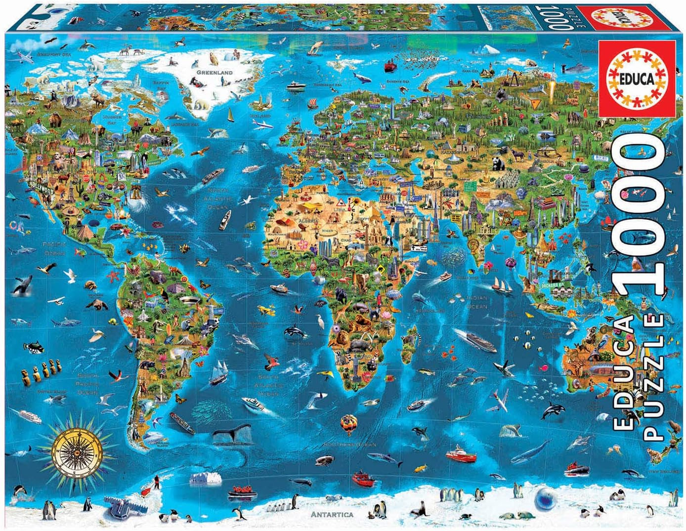 Educa - Puzzle 1000 elementów dla dorosłych | Cuda świata, puzzle 1000 elementów dla dorosłych i dzieci, atrakcje turystyczne, mapa świata. Układanka dla dorosłych od 14 lat (19022) Puzzle Naty Shop Domyślny tytuł