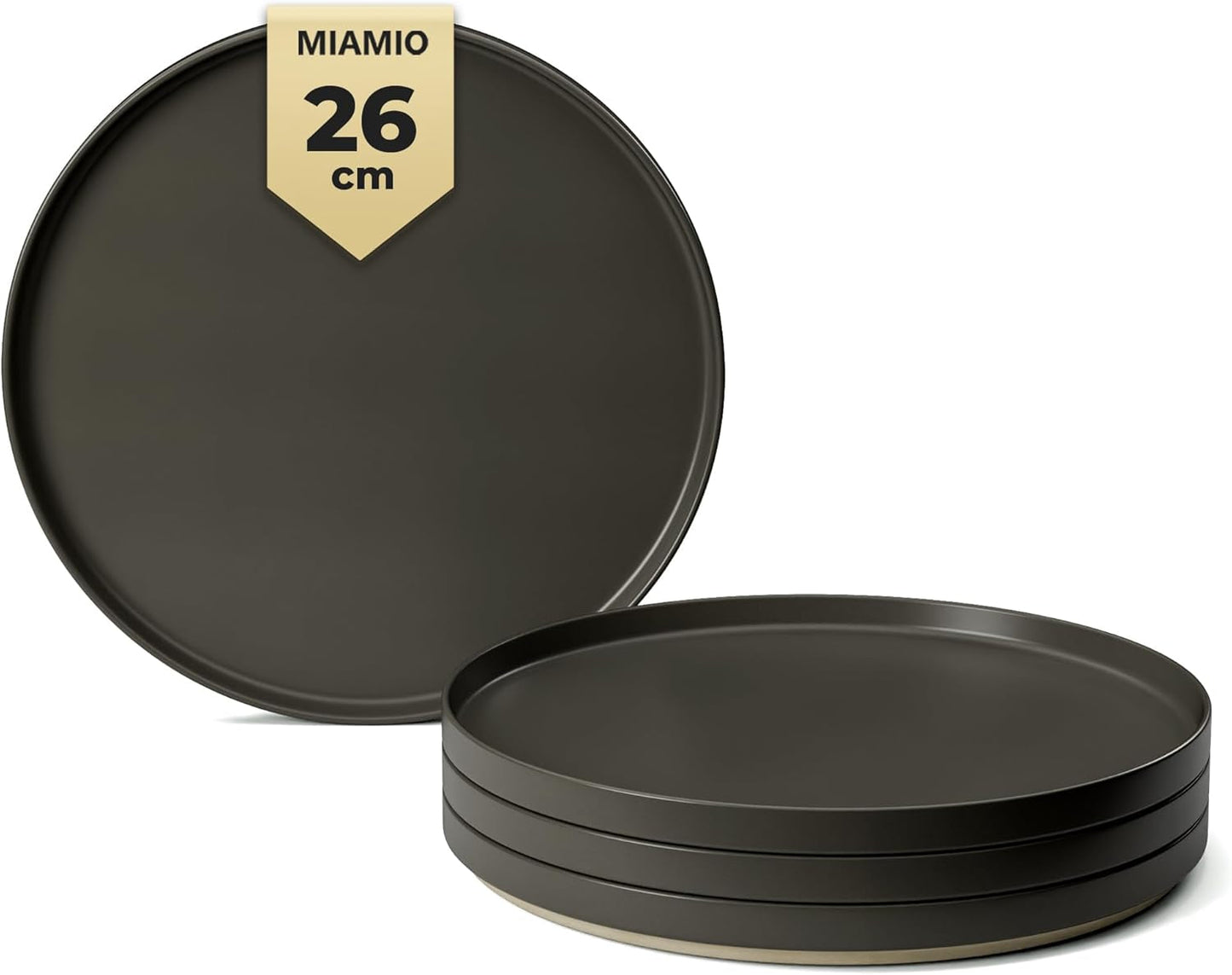 MIAMIO - Zestaw talerzy dla 4 osób / Zestaw naczyń ceramicznych dla 4 osób, Naczynia kamionkowe do mycia w zmywarce i kuchence mikrofalowej - Kolekcja Sierra (ciemne talerze, duże talerze (4x))