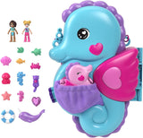 Polly Pocket Podwodna trumna z motywem podwodnym Zawijana torba z 2 lalkami i 1 łodzią podwodną Polly Pocket Zabawka syrenka Wiek 4 GNH11 Naty Shop Lalki Torba z konikiem morskim