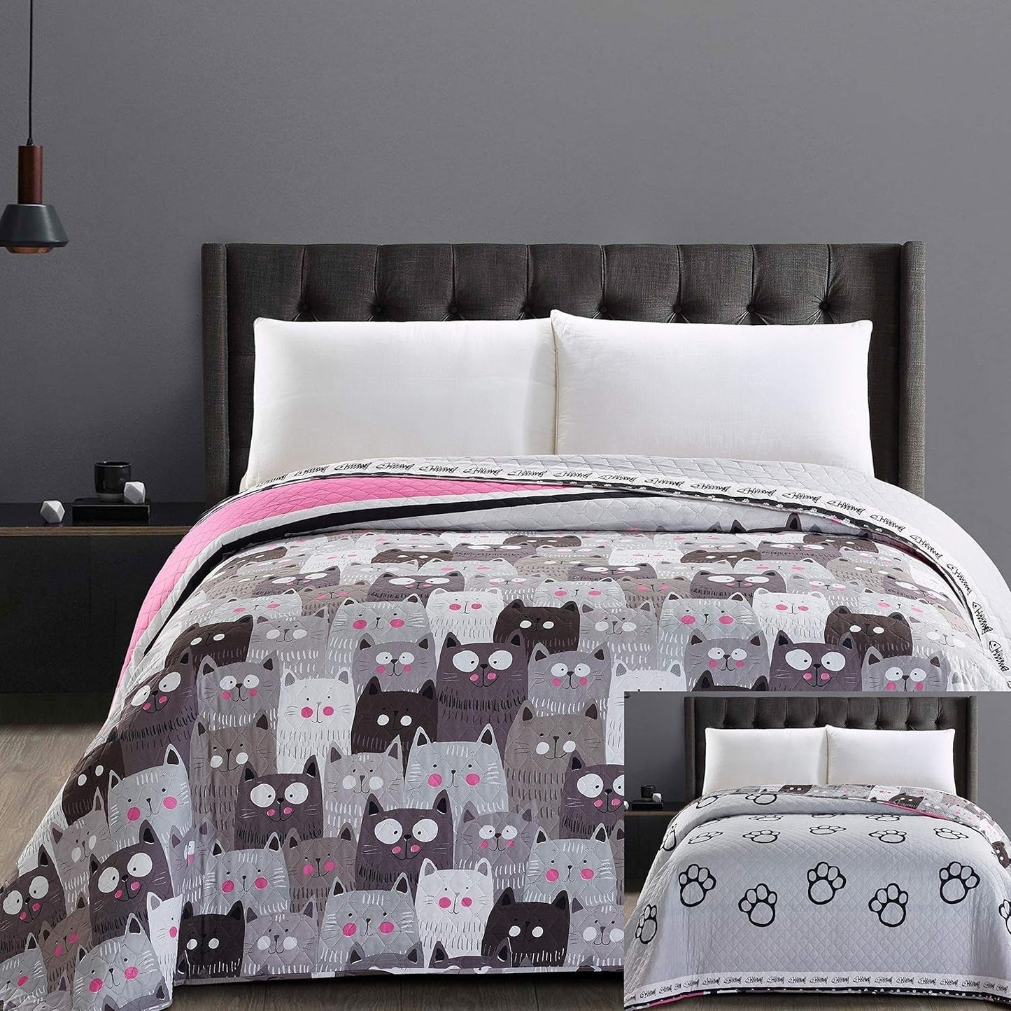 Decoking 32350 Narzuta 220X240 Cm Dwustronna narzuta z mikrofibry łatwa w utrzymaniu Beżowy Jasny brąz Kakaowy brąz Szary Stal Antracyt Grafit Czarny Biały Różowy Koty Inwazja kotów Łóżka i koce Beuche den DecoKing-Store 220X240 Cm