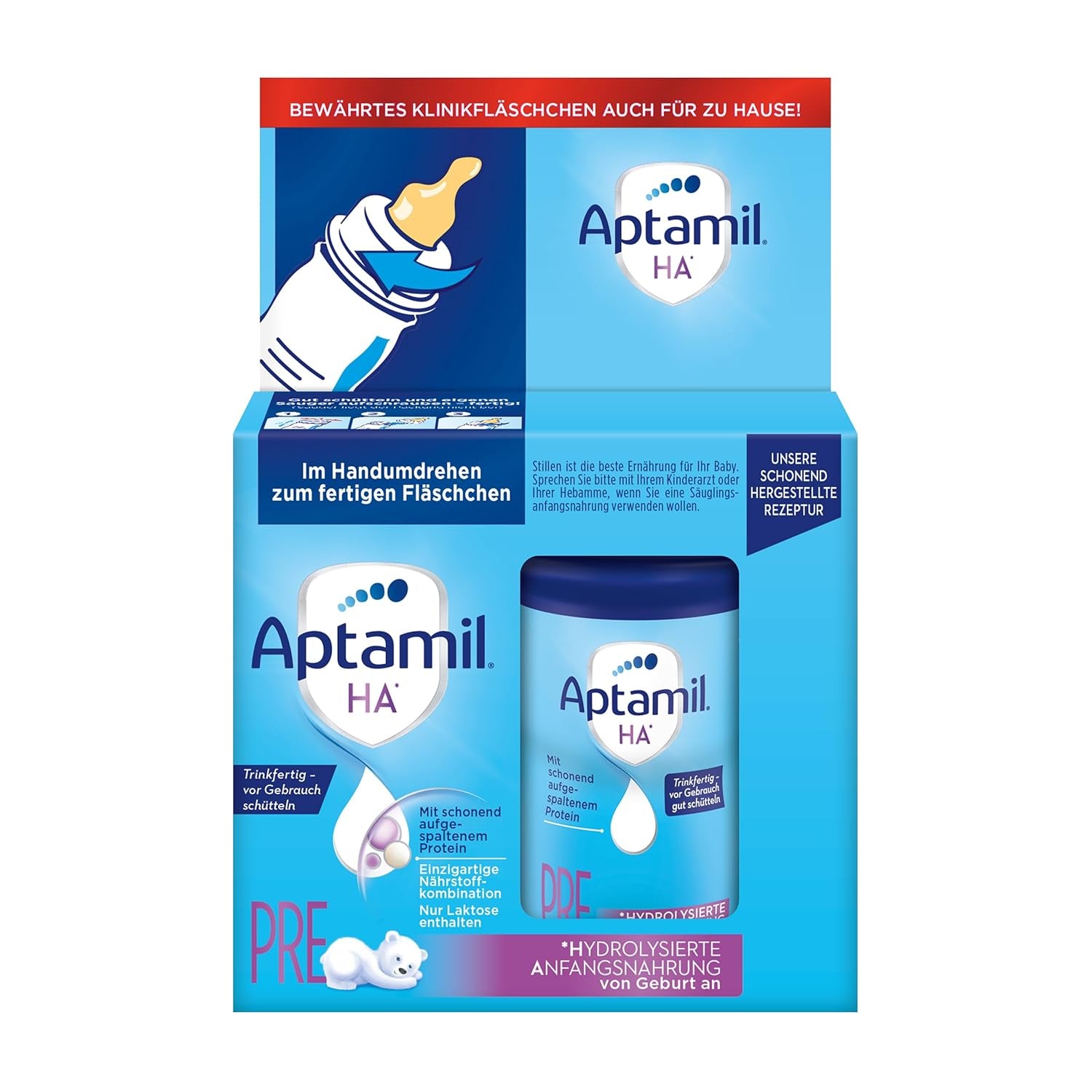 Aptamil HA Pre Ready to Drink – Mleko hydrolizowane dla niemowląt od urodzenia – 4 x 2 x 90 ml