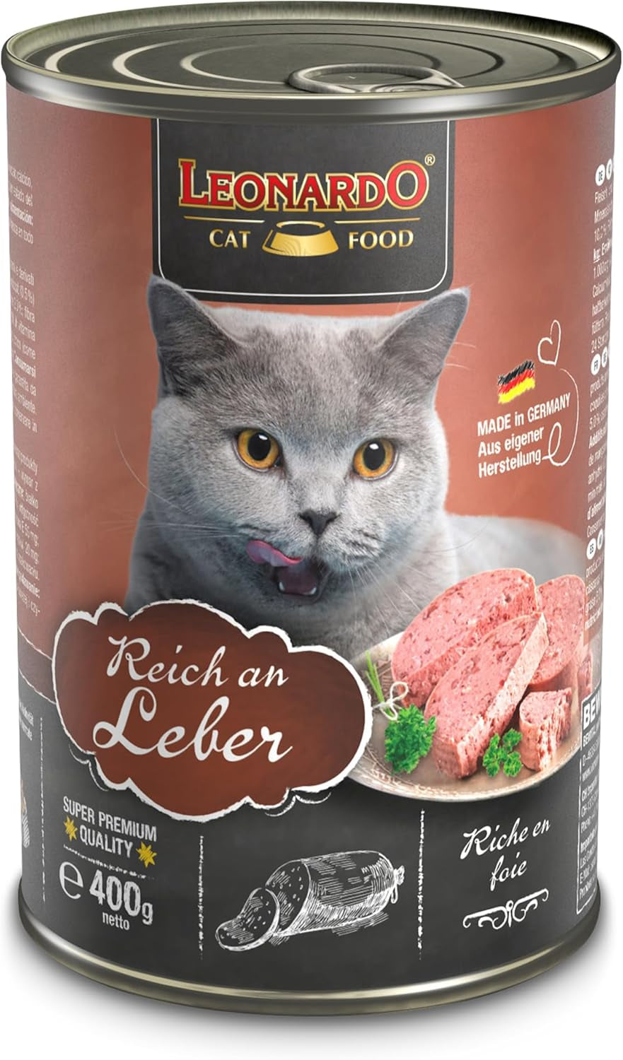 LEONARDO Karma mokra [6x400g wątróbka] | Mokra karma dla kotów bezzbożowa | Kompletna mokra karma w puszkach