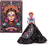 Podpisowa lalka Barbie, figurka kolekcjonerska Día De Muertos 2024 w czarnej sukience i niebieskim marszczonym topie, z haftowanym nadrukiem i kolorowymi dodatkami, HRM72