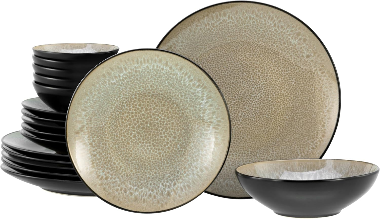 CreaTable, 24464, seria Malmö Beige, 18-częściowy zestaw naczyń obiadowych dla 6 osób, zestaw talerzy kamionkowych, można myć w zmywarce i używać w kuchence mikrofalowej, jakość produkcji
