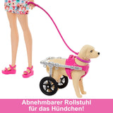 Lalka Barbie Dog Duo i akcesoria, w tym mały i duży pies z wózkiem inwalidzkim, smyczą, miską na karmę, legowiskiem dla zwierząt i przysmakami, w wieku od 3 lat, lalki HTK37 Naty Shop