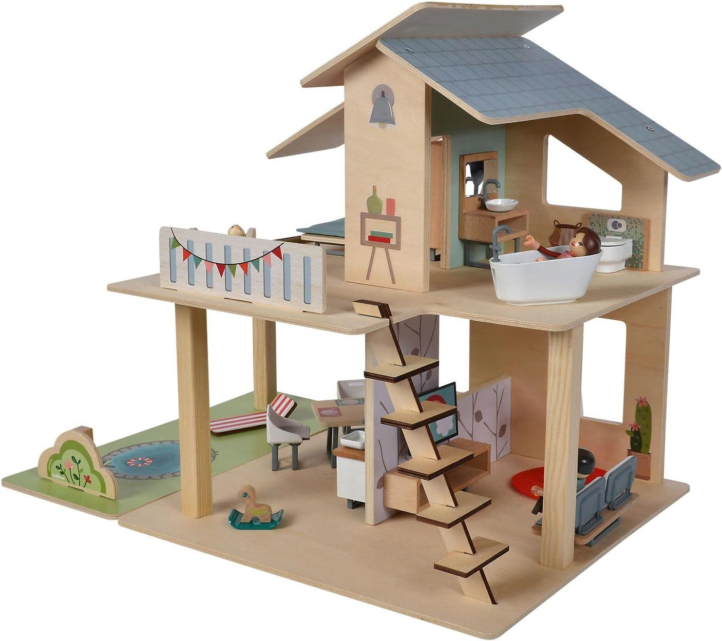Eichhorn - Domek dla lalek z akcesoriami - Incl. meble i 3 figurki, niezmontowane, wykonane z drewna, 25 sztuk, wymiary 53X36X44 cm, od TRZECH lat Domki dla lalek Naty Shop