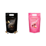 Lindt LINDOR Kulki z bardzo ciemnej czekolady i LINDOR Truskawkowe kulki czekoladowe | 1 kg zamykana torebka | ok. 80 kulek z białej czekolady z kremem truskawkowym