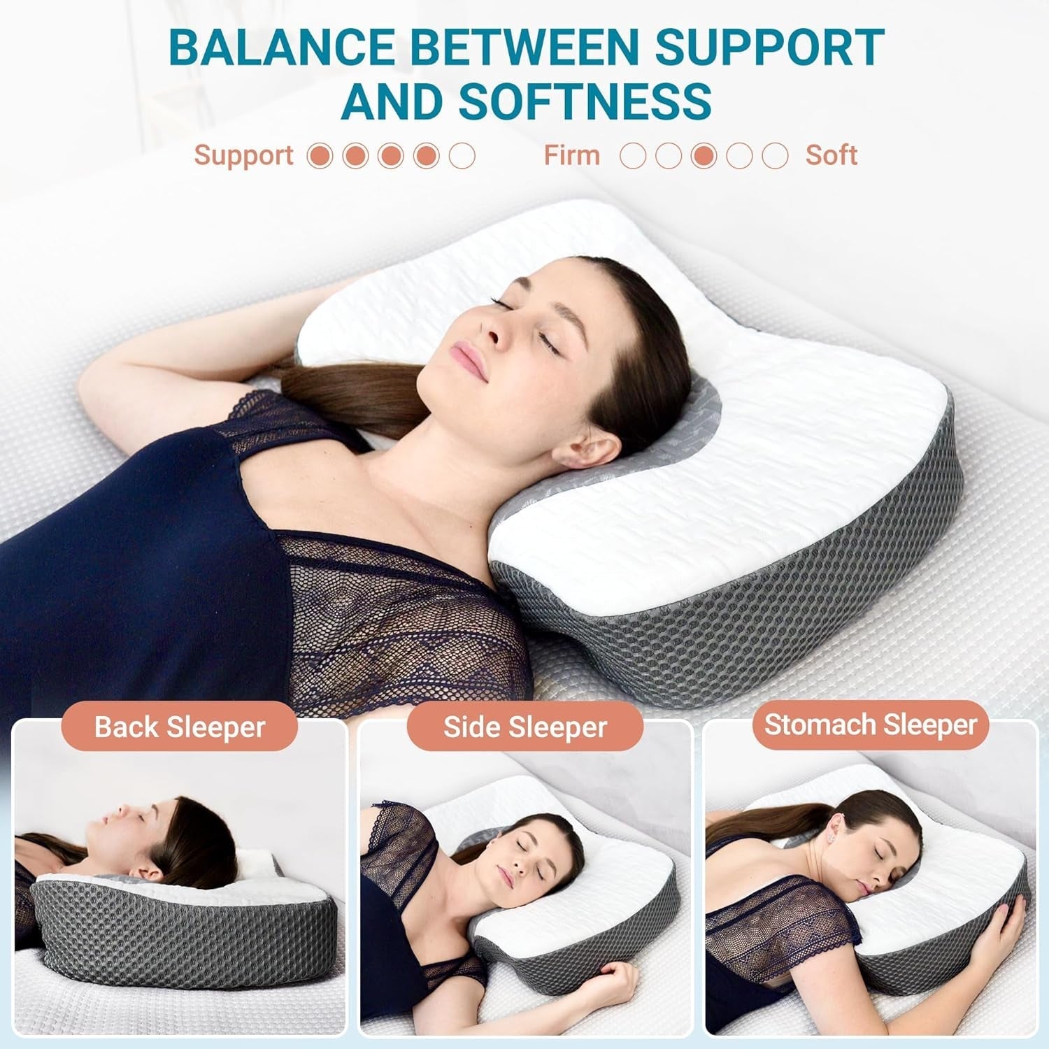 Elviros Memory Foam Poduszka ortopedyczna Poduszka przeciwbólowa szyi Poduszka do spania Ergonomiczna poduszka pod szyję Poduszka podtrzymująca szyję Poduszka przeciw chrapaniu dla osób śpiących na boku Podkładki żołądkowe Białe poduszki ortopedyczne szyjki macicy Naty Shop