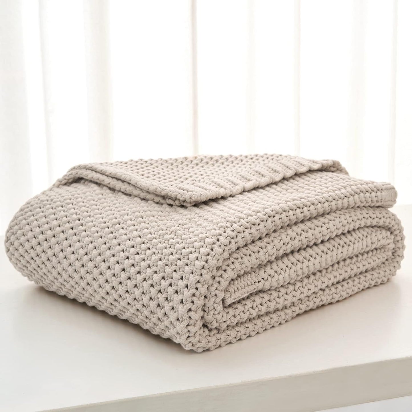 Koc z grubej dzianiny, lekki, beżowy, 100% bawełny organicznej, koc na kanapę, sofę, łóżko, dziecko, pokój dziecięcy, rustykalny, shabby chic, nowoczesny dom wiejski, 152,4 x 203,2 cm, w zestawie torba na pranie. Łóżka i koce Pościel Longhui