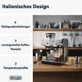De'Longhi La Specialista Arte EC9155.MB ekspres do kawy z kolbą ze młynkiem, 8 stopni mielenia, ciśnienie 15 barów, 3 ustawienia temperatury, spieniacz do mleka, 1550 W, zbiornik 1,7 l, stal nierdzewna/czarny, w zestawie zestaw baristy