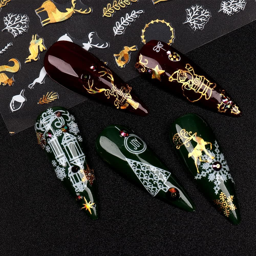 9 Blatt Nagelsticker Weihnachten Nagelaufkleber Selbstklebend Weiß Rentier Schneemann Nail Art Naklejka Dekoration Nageldesign Zubehör
