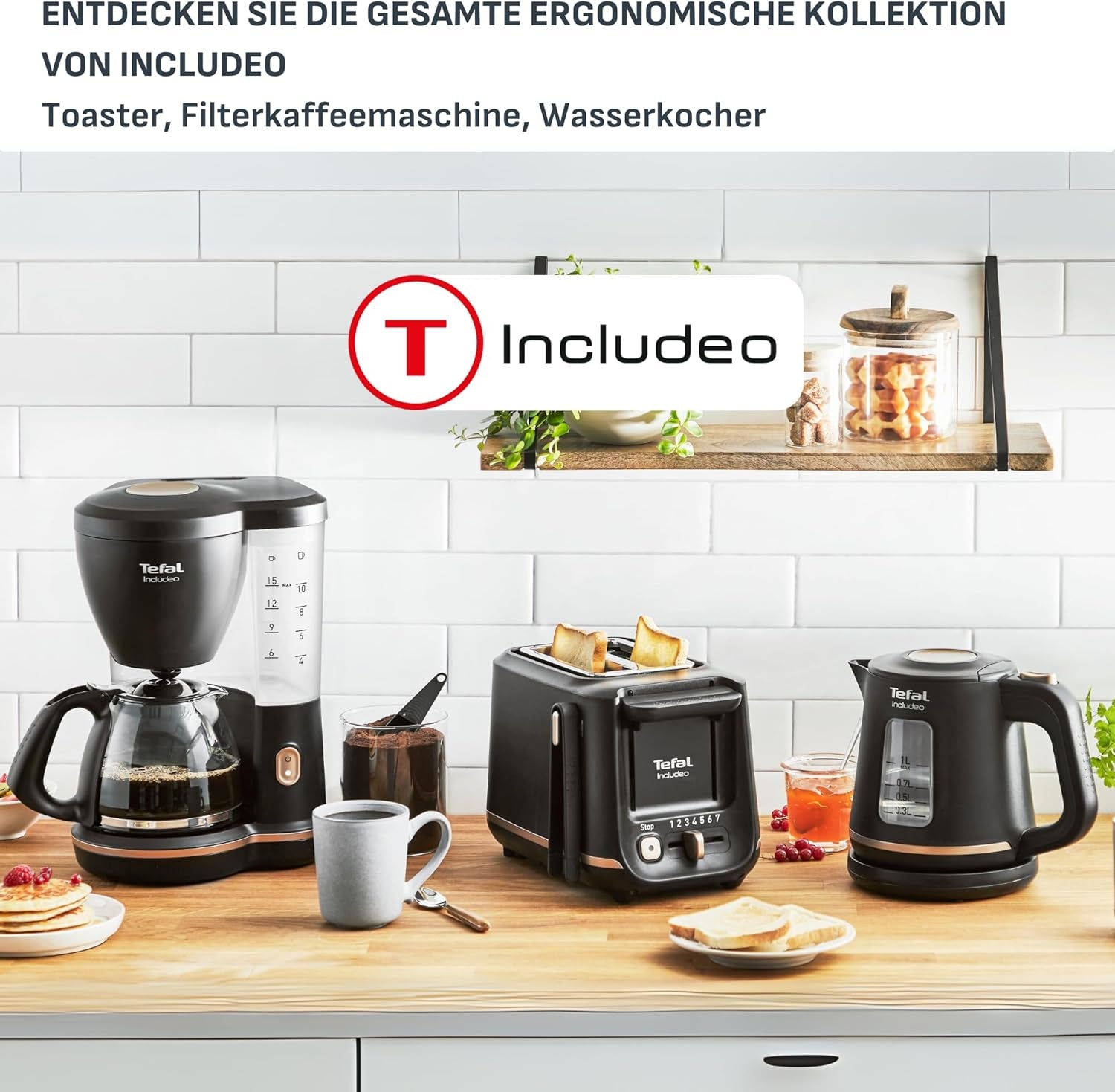 Ekspres do kawy Tefal Includeo z filtrem, Ekspres do kawy Niezwykle łatwy w obsłudze, Odpowiedni dla osób prawo- i leworęcznych, Automatyczne otwieranie pokrywy, 1,25 l, 10 do 15 filiżanek, CM533811