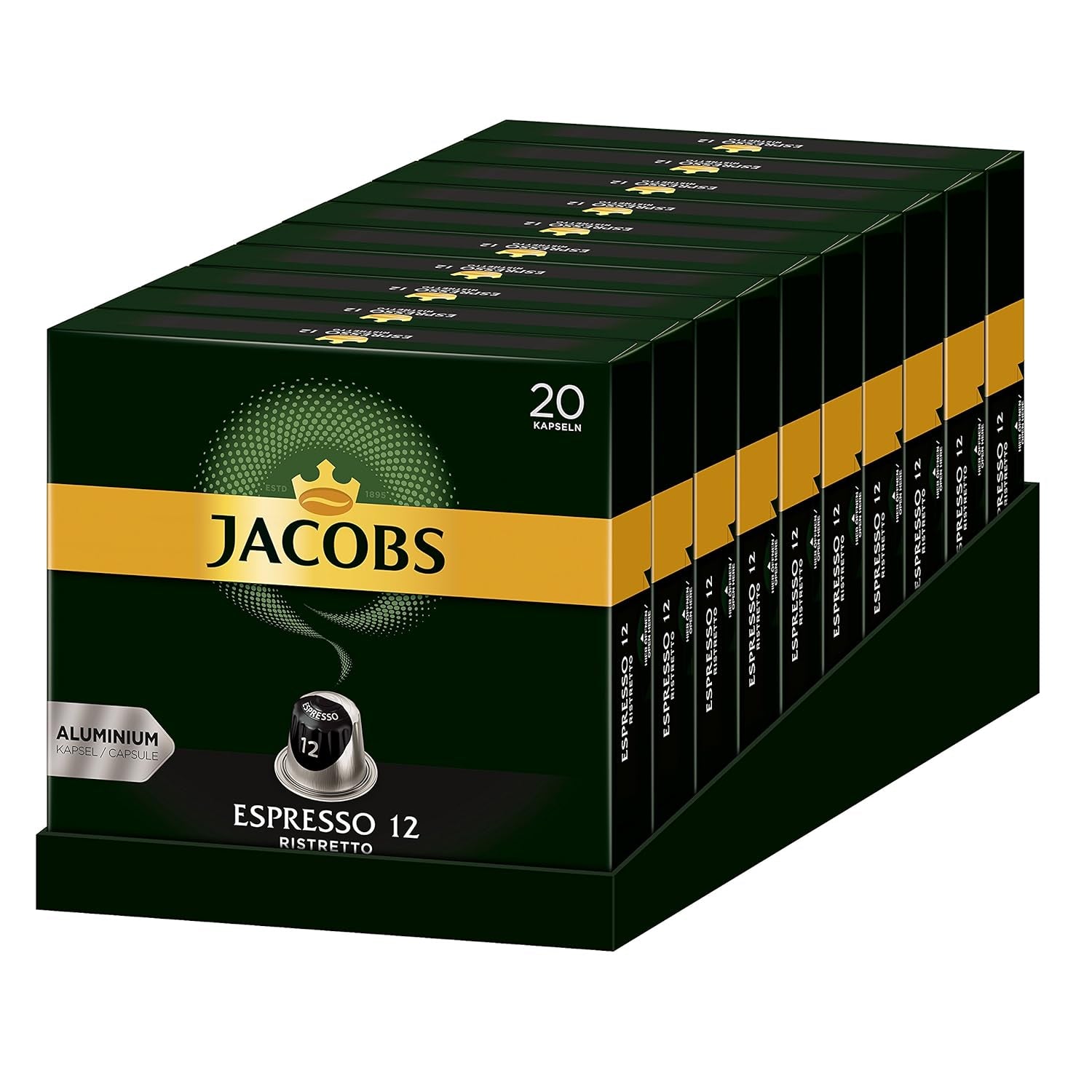 Kaffeekapseln Espresso Ristretto, Intensität 12 von 12, 10 x 20 Getränke & Kaffeekapseln Lungo Decaffeinato- Intensität 6- 200 Kapseln kompatybilny z Nespresso, 10er Pack, 10 x 20 Getränke