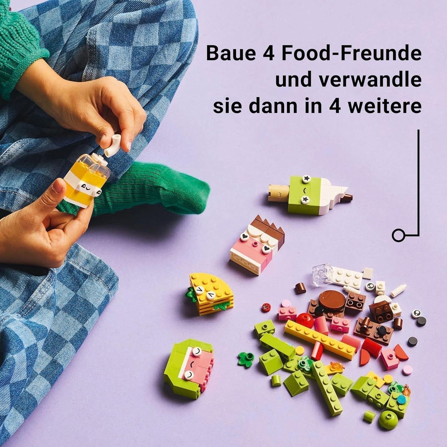 LEGO Classic Kreatywne budowanie przekąsek, zabawka w kształcie jedzenia do pomysłowego odgrywania ról, zestaw do budowania dla chłopców i dziewcząt w wieku 4 lat, babeczka, awokado, lody na patyku i taco 11039 Zestawy do budowania Besuche den LEGO-Store