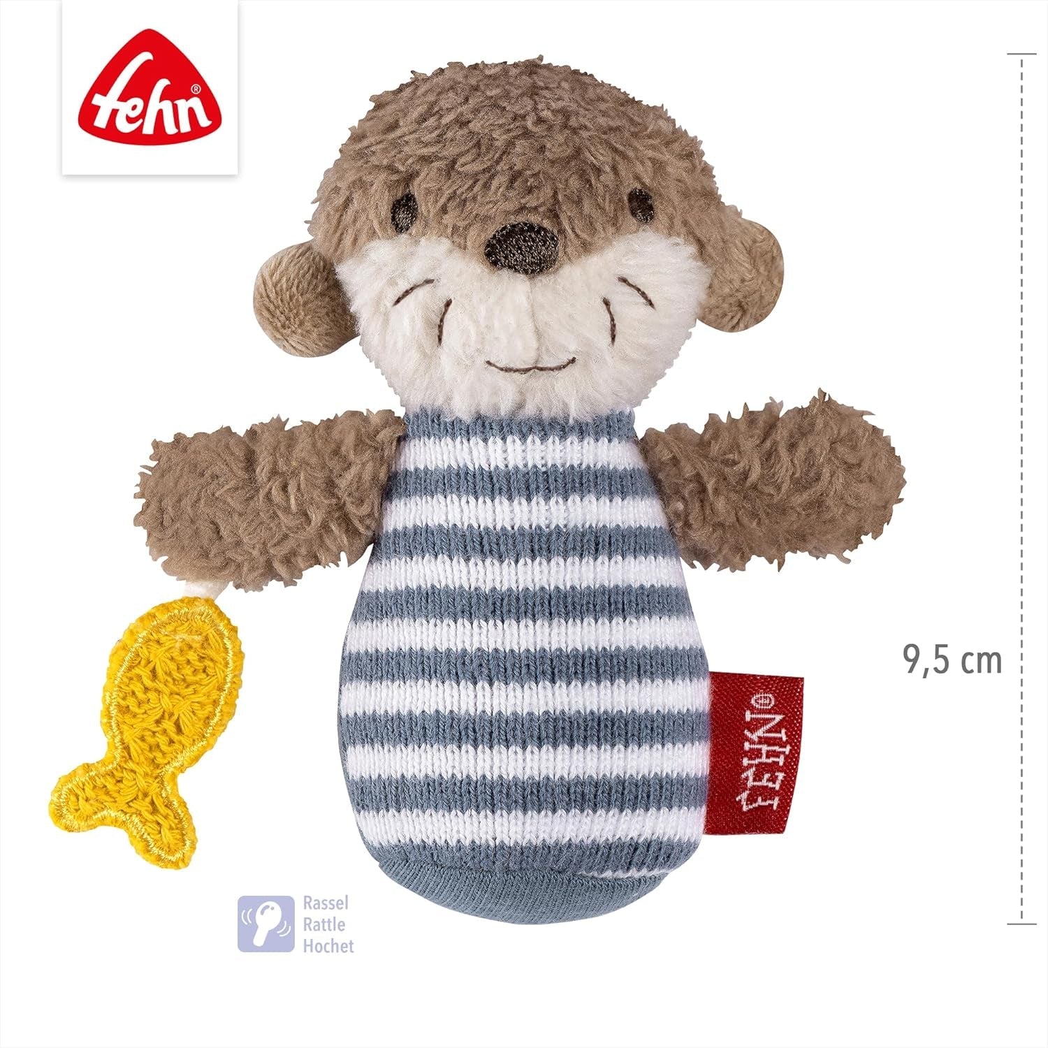 Mini grzechotka Wydra Fehn – mini zabawka do chwytania, do grzechotania, obmacywania i zabawy z miękkim, przytulnym zwierzątkiem z tkaniny – wiernym towarzyszem niemowląt i małych dzieci w wieku powyżej miesiąca Baby Toys Naty Shop