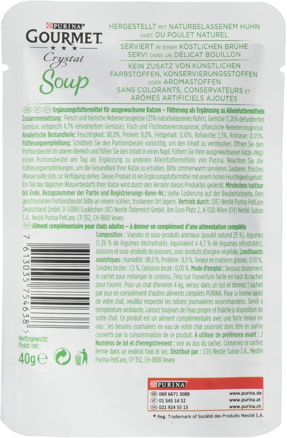Wyśmienita zupa kryształowa dla kotów z kurczakiem i naturalnymi warzywami, opakowanie 32 szt. (32 x 40 g)