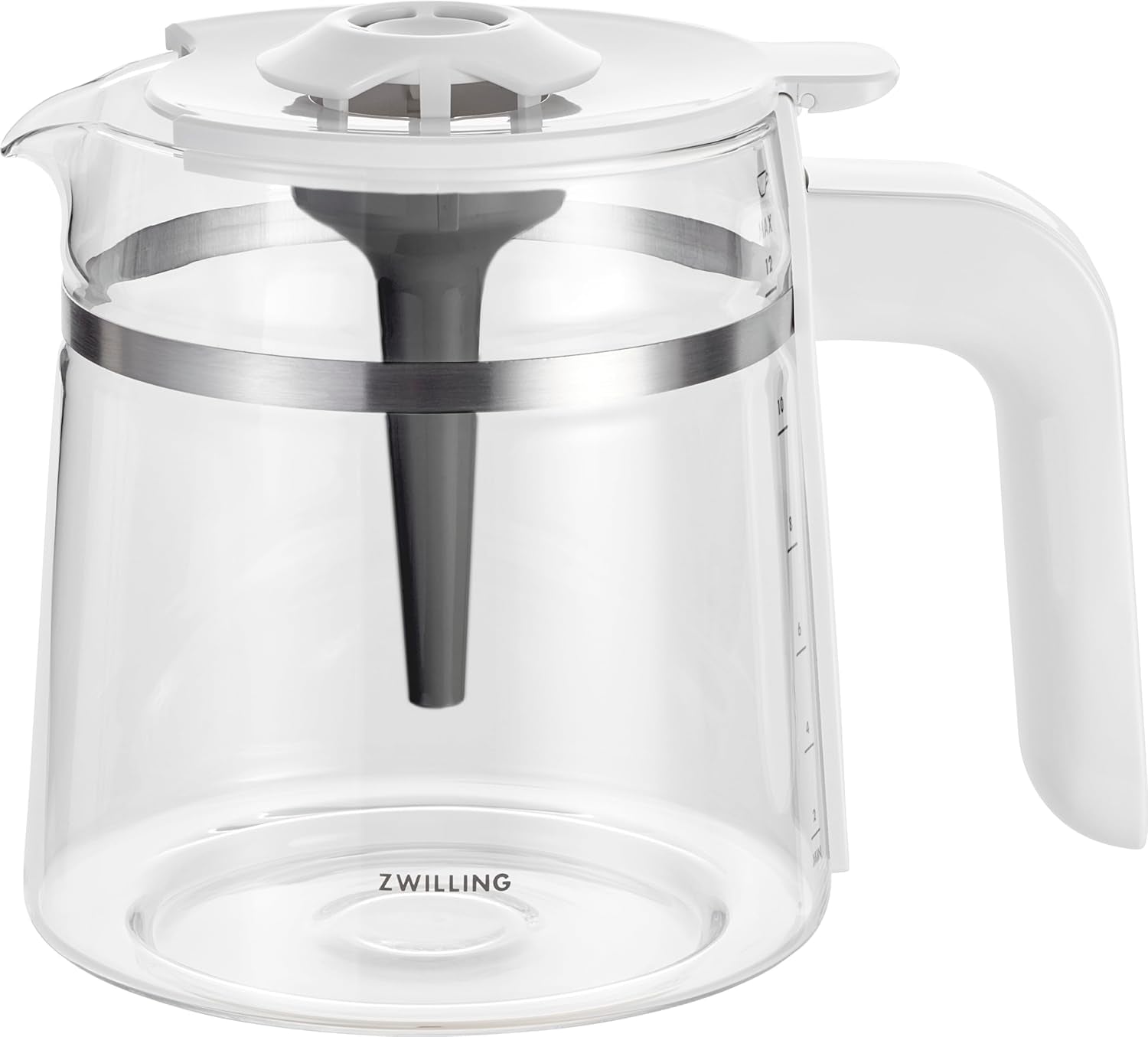 ZWILLING ENFINIGY Filtrowy ekspres do kawy ze szklaną karafką 1,5 l, ekspres do kawy z bojlerem ze stali nierdzewnej, funkcją Blooming i inteligentnym odkamienianiem, tworzywo sztuczne, srebrny