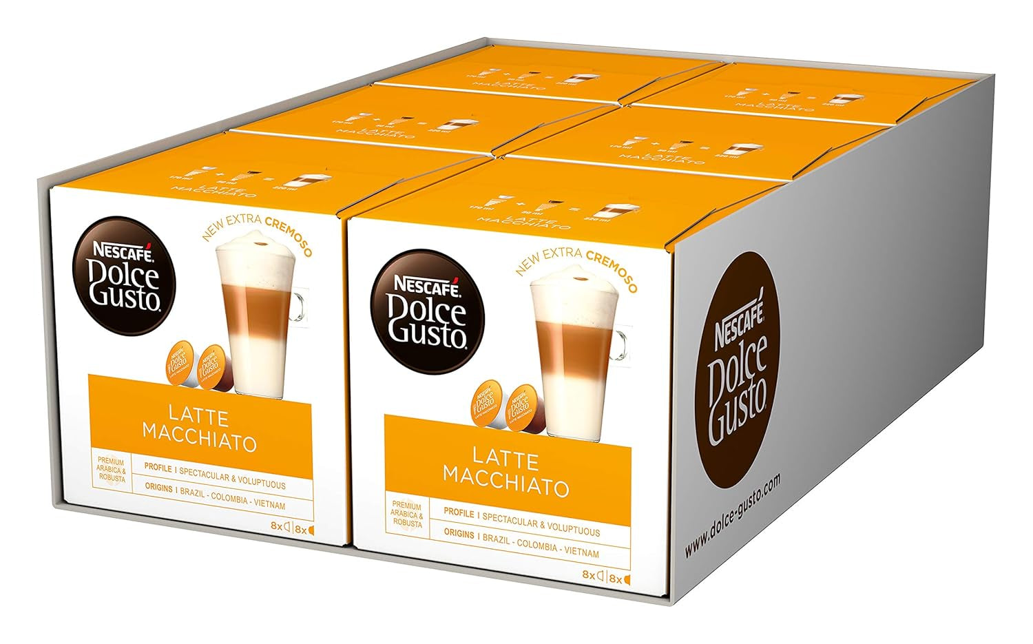 Latte Macchiato | 96 Kaffeekapseln i Latte Macchiato Karmel | 48 Kaffeekapseln | Mieszanka Arabiki Robusta | Feines Caramell Aroma und Leckerer Milchschaum
