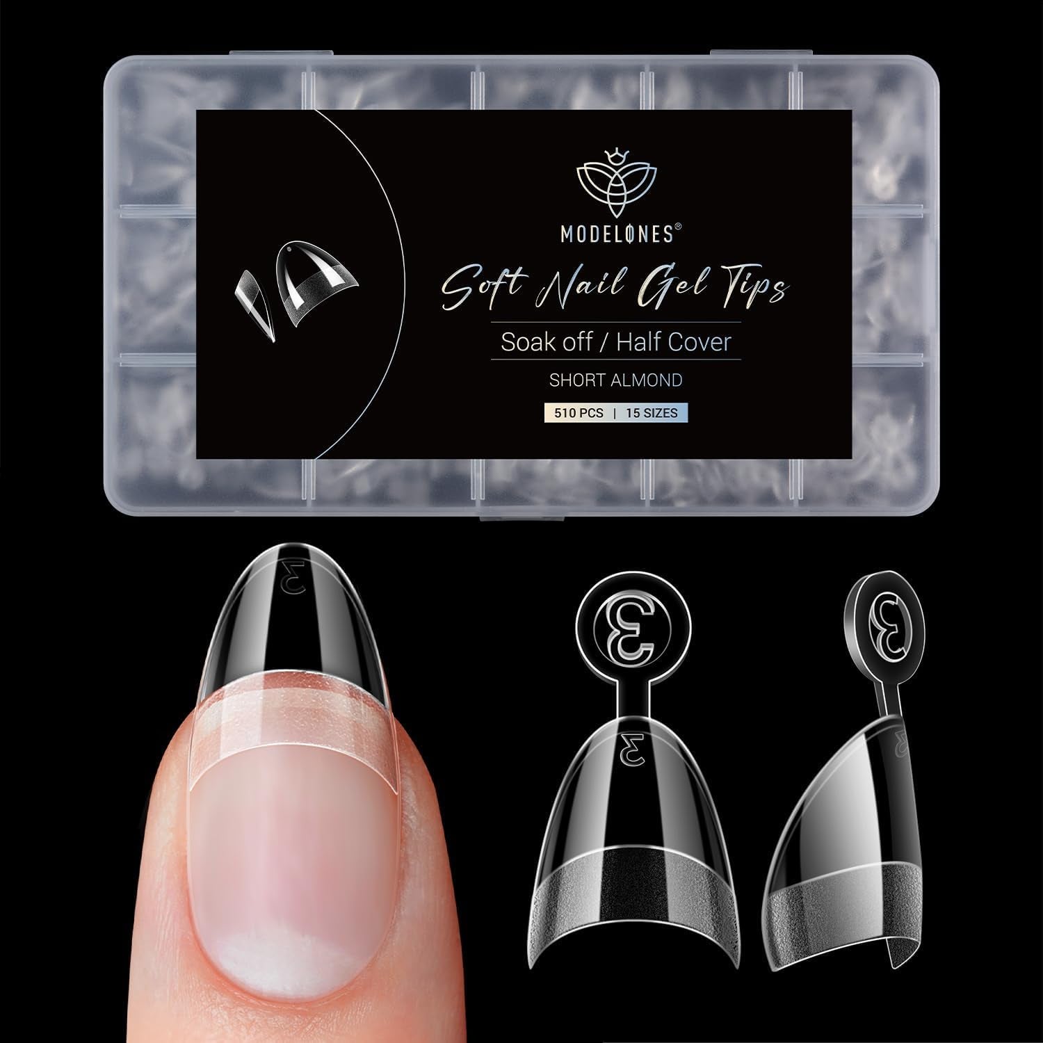 Modelones Tipsy 510 sztuk - Zestaw Tipsów Full Cover, Zestaw Tips Żelowych, Tipsy z żywicy PMMA do polerowania, Sztuczne paznokcie do klejenia na Nail Art DIY, Short Squoval