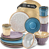 Moritz & Moritz COPA 16-tlg Geschirrset 4 Personen - Elegantes Teller Set aus hohrstandigem Steinzeug - Geschirr Set 4 Personen aus je 4x Obiadowy, Deserteller, Müslischale i Kaffeebecher
