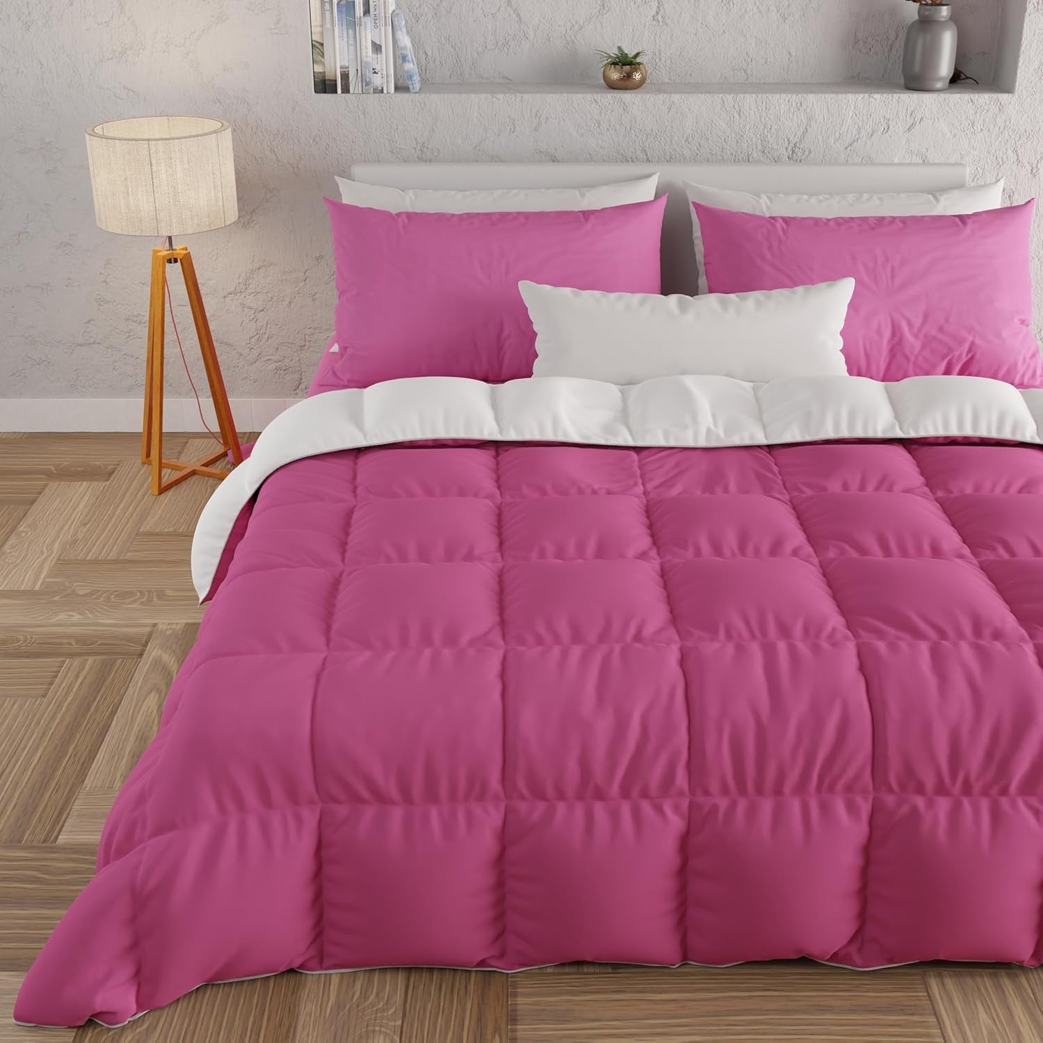 PETTI Artigiani Italiani - Podwójna kołdra zimowa, maxi, monochromatyczna, dwustronna, biała, szara, 100% Made in Italy Kołdry i kołdry Naty Shop Fuksja biała Una Piazza E Mezza