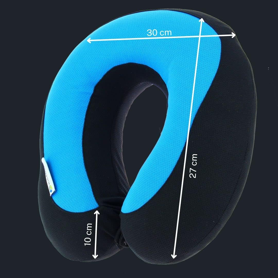 Kine Travel 169803 Żelowa poduszka pod szyję Zatwierdzona przez fizjoterapeutę Ergonomiczna poduszka podróżna Czarno-niebieskie poduszki podróżne Naty Shop