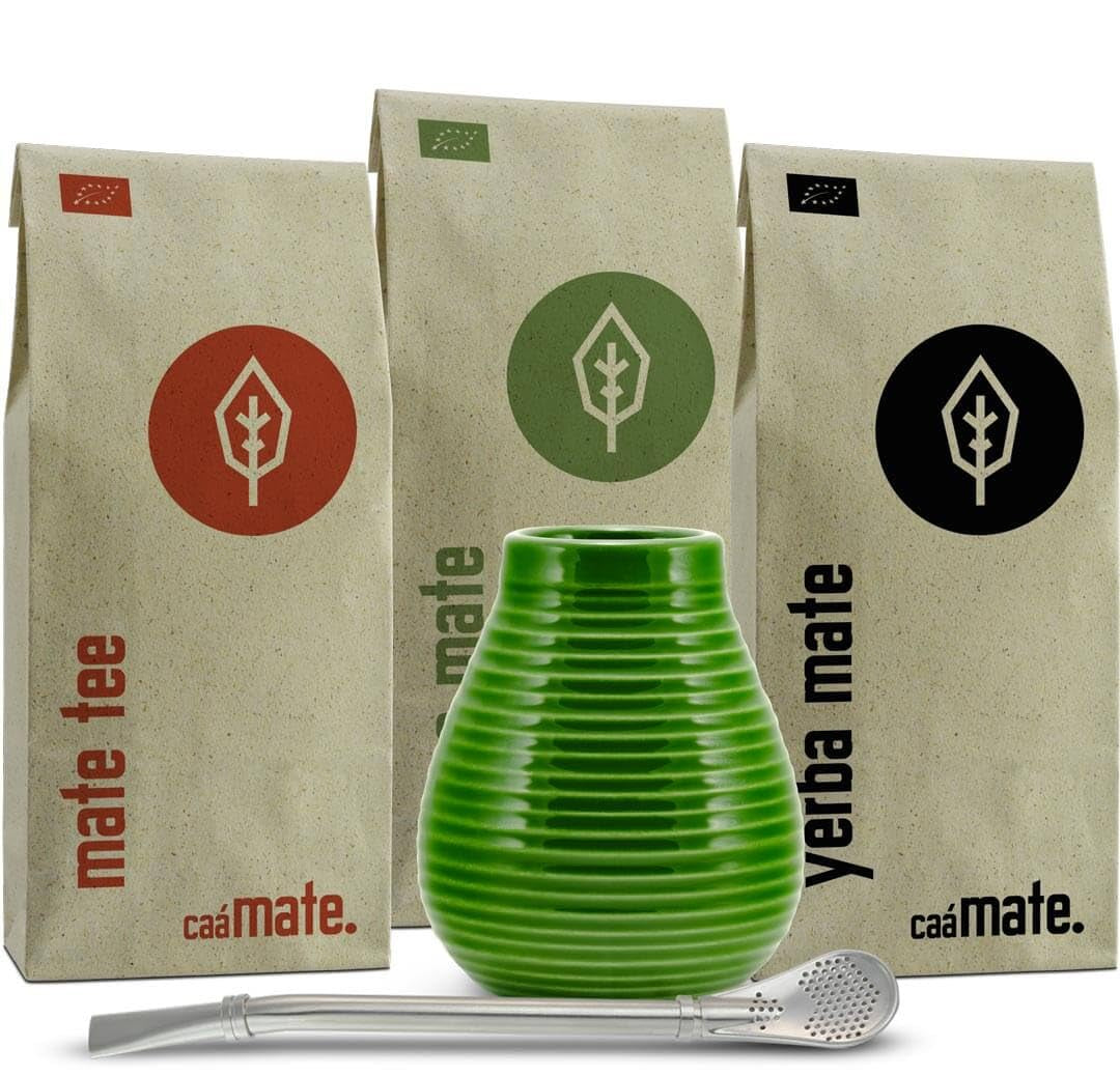 Zestaw do herbaty Ceramic Mate ● 3 odmiany BIO Mate + kubek Mate + Bombilla + instrukcja przygotowania (Vintage)