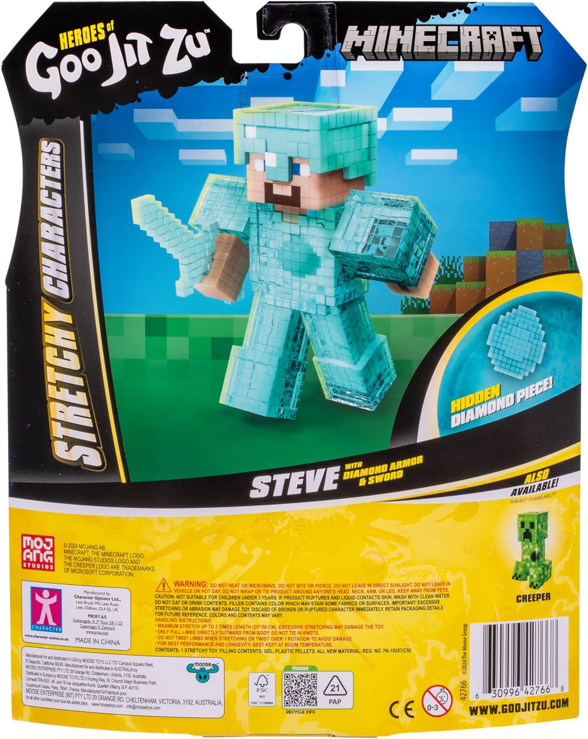 Heroes of Goo Jit Zu – rozszerzalna figurka Minecrafta – Steve z diamentową zbroją i mieczem, super rozciągliwy wypełniacz Goo z ukrytym diamentowym elementem wewnątrz, powiększa się do 3x rozmiaru Figurki Naty Shop