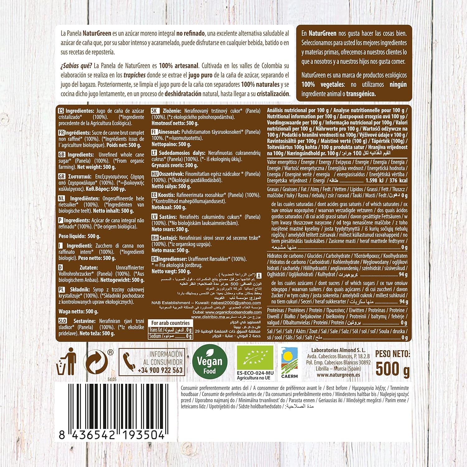 - Organiczny Panel Krystalizowany, Czysty Cukier, Ekologiczny Słodzik, Naturalny Sok Z Trzciny Cukrowej - 500G, Opakowanie 12 Słodzików Naty Shop