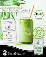 Mieszanka Bio Matcha Latte firmy Nananatura z 22% ceremonialnej zielonej herbaty w proszku z Japonii | Dla prostej i pysznej przyjemności picia herbaty | Nadaje się również do lodów i ciastek