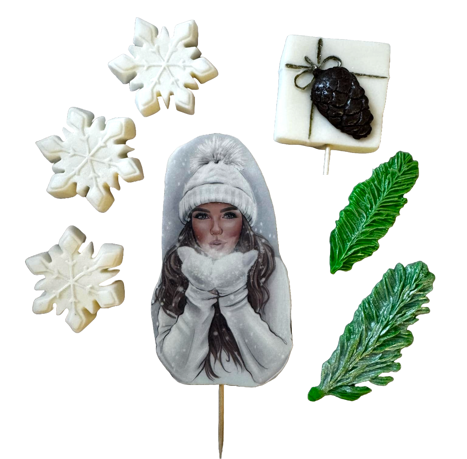 Zestaw 7 dekoracji z jadalnej pasty cukrowej, Piękna Dama, biały kapelusz. Ozdoby z pasty cukrowej Naty Shop