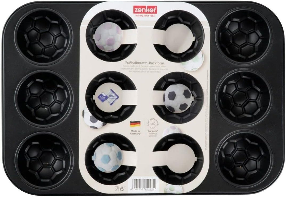 Zenker 12Er Muffinform – Muffinbackblech Für Muffins Und Cupcakes Aus Der Serie Soccer Baking – Hitzebeständiges 12Er Muffinblech Mit Antihaftbeschichtung, Schwarz Formy i blachy do pieczenia Naty Shop