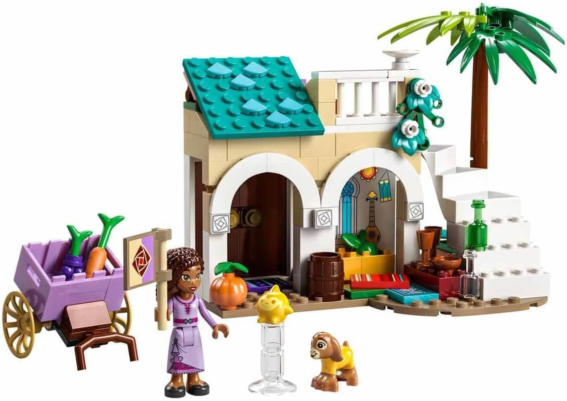 LEGO 43223 Disney Życzenie Ashy w Rosas City, zestaw filmów życzeń z targiem, mini lalka Asha, Valentino jako zabawka-koza i figurki gwiazd, prezent dla dzieci w wieku 6 lat, zestawy do budowania dla dziewcząt i chłopców w sklepie LEGO