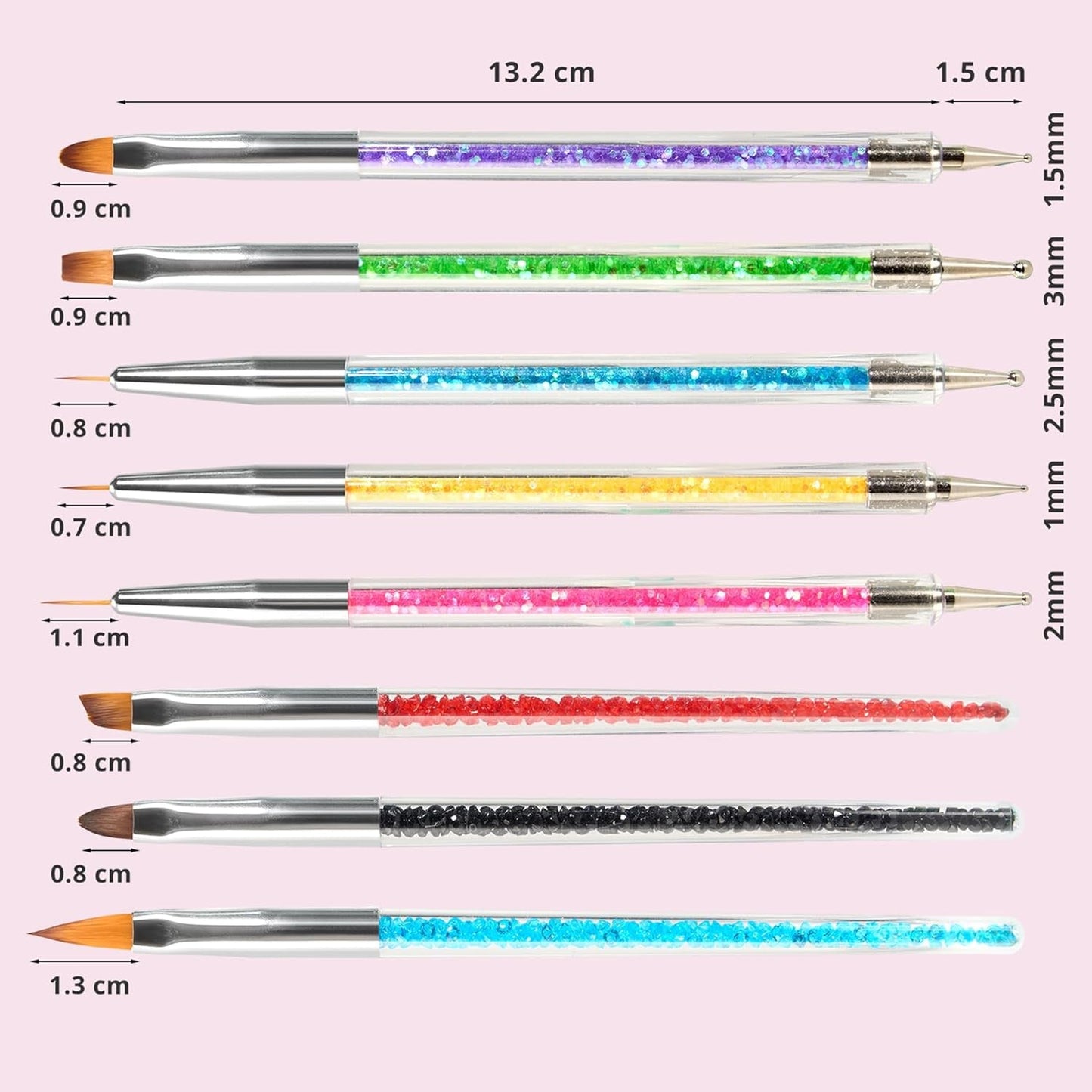 8 Stück Nagel Pinsel, Nagelkunstpinsel Pinsel Set, Pinsel Für Nägel Mit Doppelkopf Nail Art Pinsel Set Dotting Pen i Gel Brush for Nails Präzise Pinsel Für Nageldesign Und Verzierungen