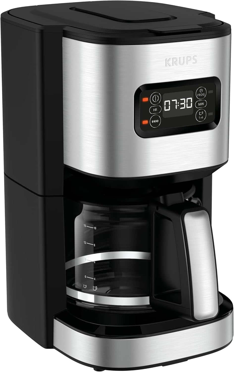 Krups F30908 ProAroma Ekspres do espresso z filtrem i szklaną karafką, pojemność 1,25 l, 10-15 filiżanek, 1050 W, czarny