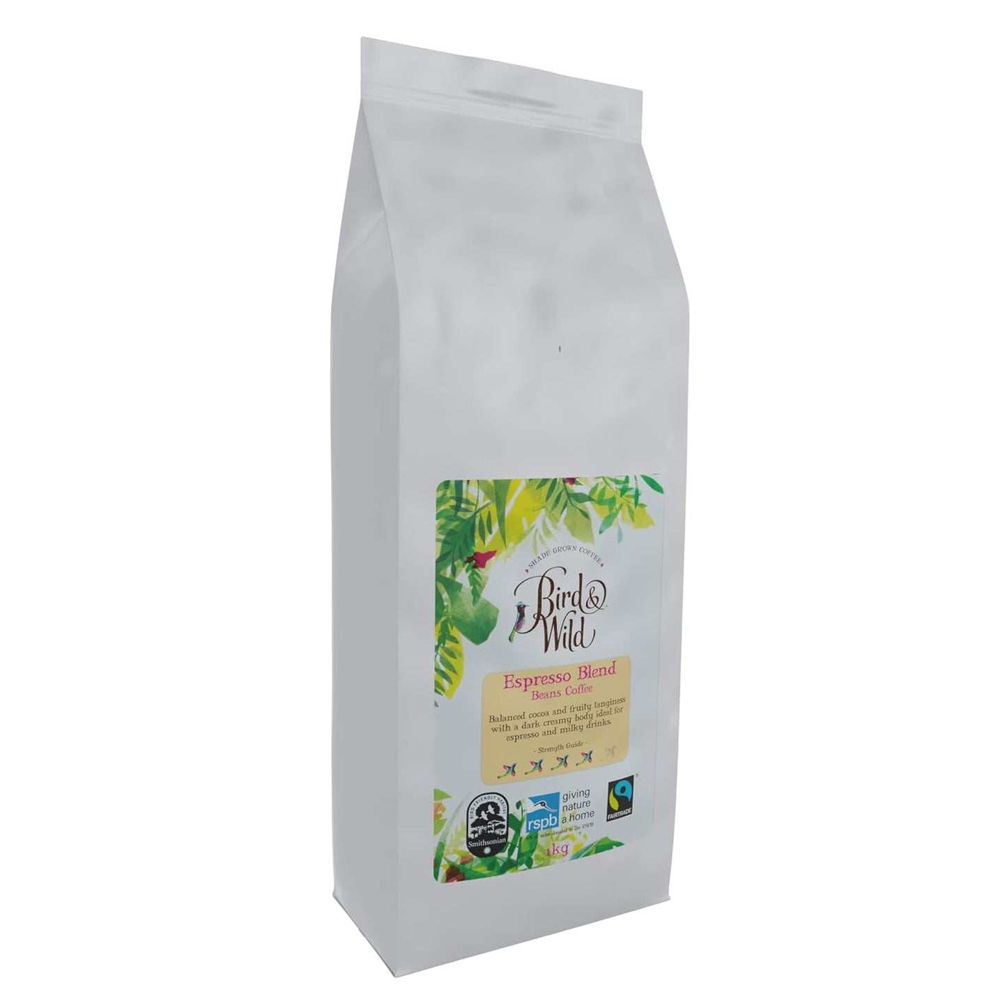 Mieszanka ziaren kawy espresso 1 kg Średnio wypalona Fairtrade Organiczny odcień Uprawiane Przyjazne dla ptaków Całe ziarna 1 kg Waga netto