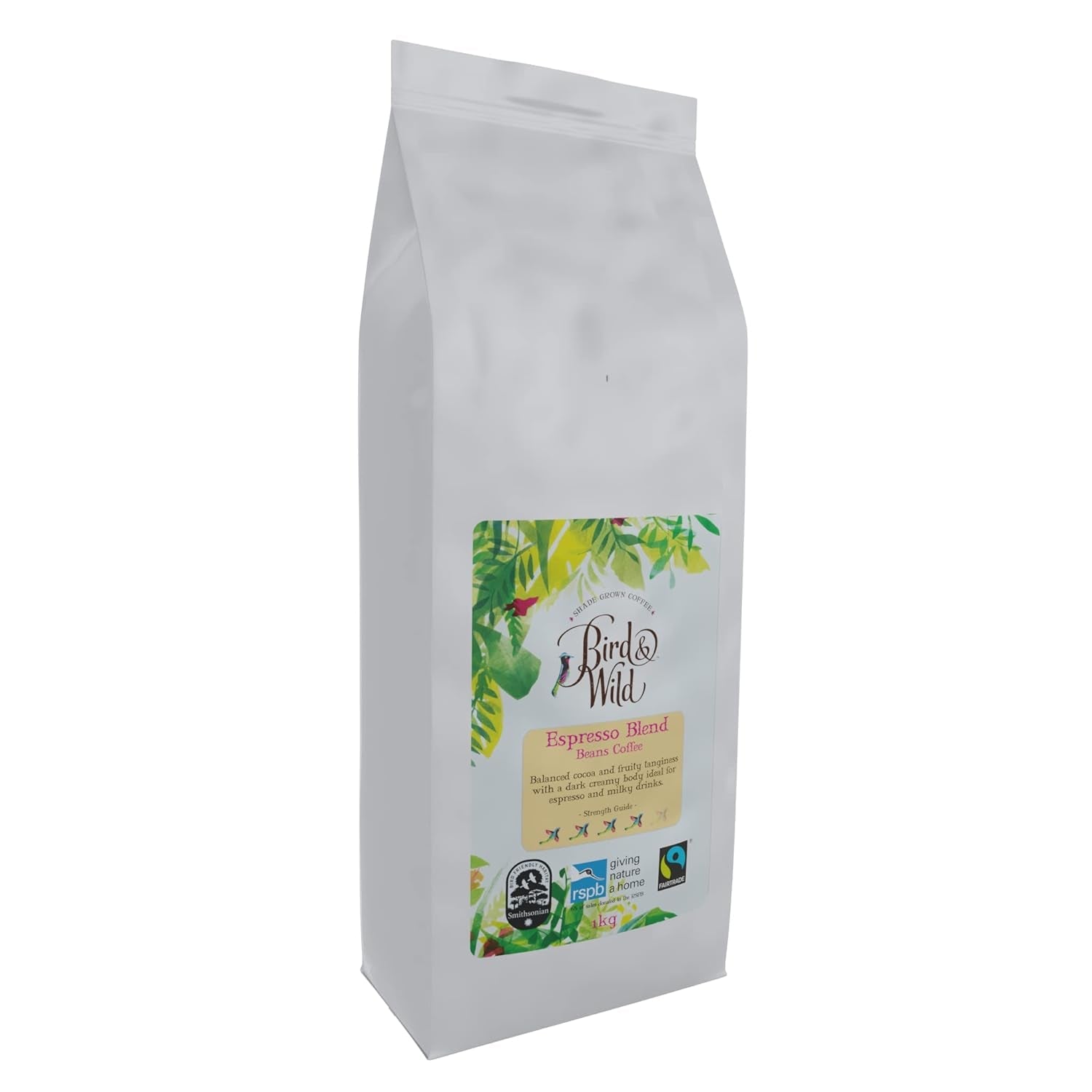 Mieszanka ziaren kawy espresso 1 kg Średnio wypalona Fairtrade Organiczny odcień Uprawiane Przyjazne dla ptaków Całe ziarna 1 kg Waga netto